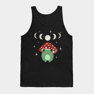 Mushroom Hat Kawaii Frog with Moon Phases Tank Top